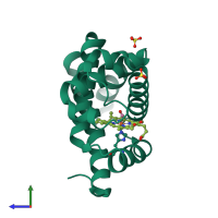 PDB entry 2zso coloured by chain, side view.