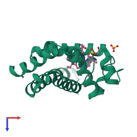 Monomeric assembly 1 of PDB entry 2zss coloured by chemically distinct molecules, top view.