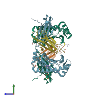 PDB entry 2zsv coloured by chain, side view.