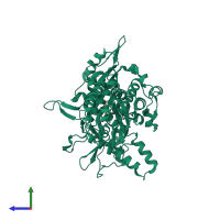 PDB entry 2zt8 coloured by chain, side view.