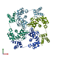 PDB entry 2ztc coloured by chain, front view.