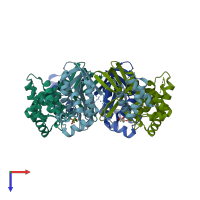 PDB entry 2ztc coloured by chain, top view.