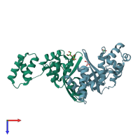 PDB entry 2ztd coloured by chain, top view.