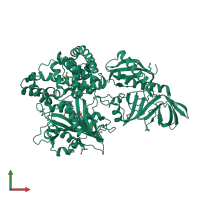 PDB entry 2ztg coloured by chain, front view.