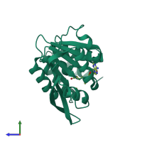 PDB entry 2zth coloured by chain, side view.