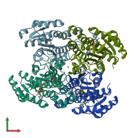 PDB entry 2ztm coloured by chain, front view.