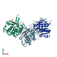 PDB entry 2zts coloured by chain, front view.