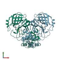 PDB entry 2zu2 coloured by chain, front view.