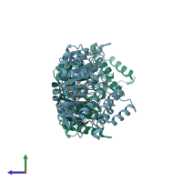 PDB entry 2zu7 coloured by chain, side view.