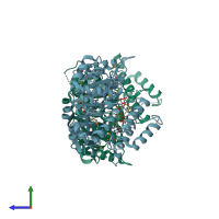 PDB entry 2zu8 coloured by chain, side view.