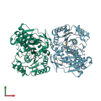 PDB entry 2zu9 coloured by chain, front view.