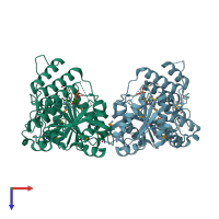 PDB entry 2zu9 coloured by chain, top view.
