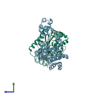 PDB entry 2zub coloured by chain, side view.