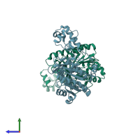 PDB entry 2zud coloured by chain, side view.