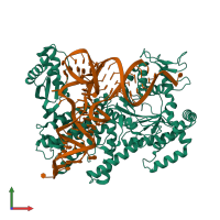 PDB entry 2zuf coloured by chain, front view.