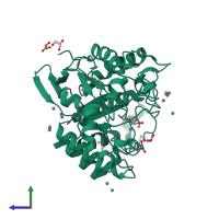 PDB entry 2zum coloured by chain, side view.