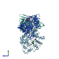 PDB entry 2zun coloured by chain, side view.
