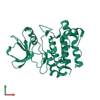 PDB entry 2zv7 coloured by chain, front view.