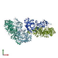 PDB entry 2zvi coloured by chain, front view.