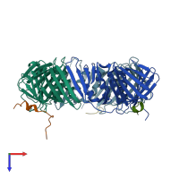 PDB entry 2zvk coloured by chain, top view.
