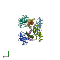 PDB entry 2zvn coloured by chain, side view.