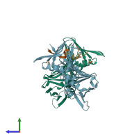 PDB entry 2zvv coloured by chain, side view.