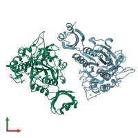 PDB entry 2zwp coloured by chain, front view.