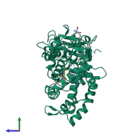 PDB entry 2zwu coloured by chain, side view.