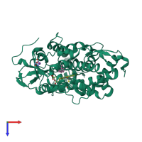 PDB entry 2zwu coloured by chain, top view.
