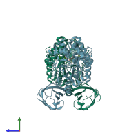 PDB entry 2zx9 coloured by chain, side view.