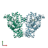 PDB entry 2zxa coloured by chain, front view.