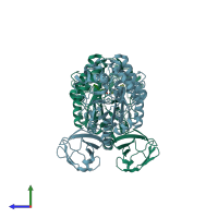 PDB entry 2zxb coloured by chain, side view.