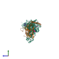 PDB entry 2zxe coloured by chain, side view.