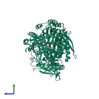 Monomeric assembly 1 of PDB entry 2zxg coloured by chemically distinct molecules, side view.