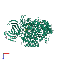 Monomeric assembly 1 of PDB entry 2zxg coloured by chemically distinct molecules, top view.