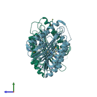 PDB entry 2zxk coloured by chain, side view.
