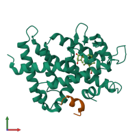 PDB entry 2zxm coloured by chain, front view.