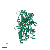 PDB entry 2zxt coloured by chain, side view.