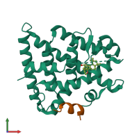 PDB entry 2zxz coloured by chain, front view.