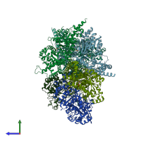PDB entry 2zy3 coloured by chain, side view.