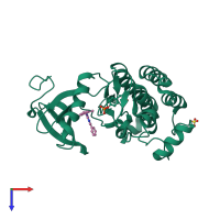 Monomeric assembly 1 of PDB entry 2zyb coloured by chemically distinct molecules, top view.