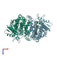 PDB entry 2zyd coloured by chain, top view.