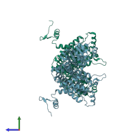 PDB entry 2zyg coloured by chain, side view.