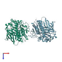 PDB entry 2zyh coloured by chain, top view.