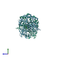 PDB entry 2zyi coloured by chain, side view.