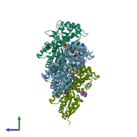 PDB entry 2zyk coloured by chain, side view.