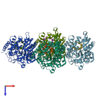 PDB entry 2zyk coloured by chain, top view.