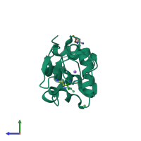 PDB entry 2zyp coloured by chain, side view.