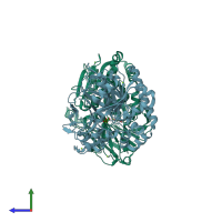 PDB entry 2zyr coloured by chain, side view.