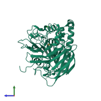 PDB entry 2zys coloured by chain, side view.